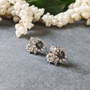 NWT Silver Floral Crystal Cluster Stud Earrings
